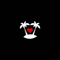 Tropical island with palm. Love palm island icon  isolated on black background