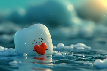 A little sad marshmallow swims to find its true love