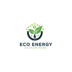 Eco energy with leaf vector logo template. Suitable for business, web, nature, environment, recycle and electric symbol