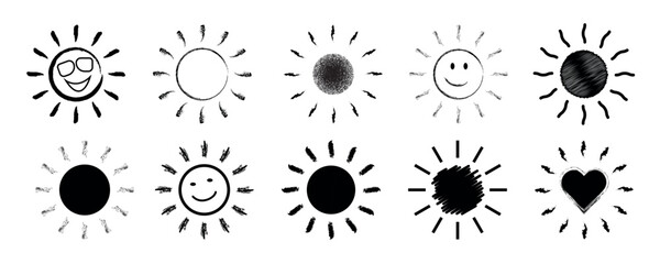 Hand Drawn sun icons set. Vector illustration.