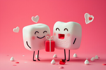 A couple of cute marshmallows greet each other with St Valentine's Day