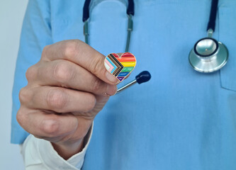 Doctor with stethoscope and LGBT badge