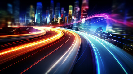 Fototapeta na wymiar traffic on highway at night. concept of high speed internet traffic