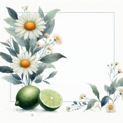 Colorful Watercolor Illustrations: Plants, Fruits, Cosmetics, and Ingredients, Featuring Lemon, Honey, Chamomile, and Green Tea on a White Background