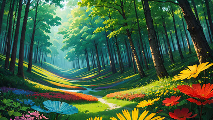 Surreal illustration of wonderful forest