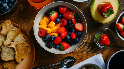 Fototapeta na wymiar Healthy berry fruits, Healthy berries and whole wheat bread