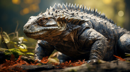 Fototapeta premium Realistic Ankylosaur Dinosaur in Natural Habitat created with Generative AI technology