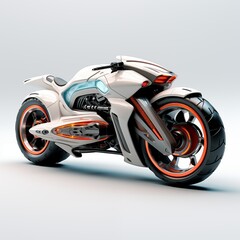 	
White futuristic motorcycle isolated on white background, 3D rendering