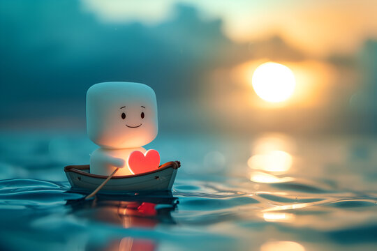 The cute little lonely marshmallow sails to find his true love