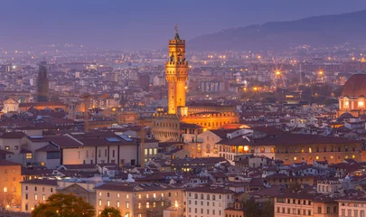 Fotobehang Palazzo Vecchio and Arnolfo Tower in Florence at sunset. © pillerss