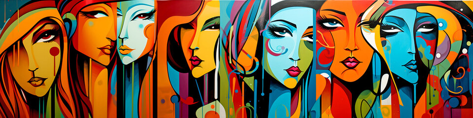 Graffiti Colorful Women - Cubism	 - obrazy, fototapety, plakaty