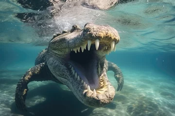 Poster Saltwater crocodile reveals teeth in Mexico. © darshika