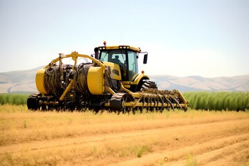 Obraz premium Combine harvester working in a wheat field