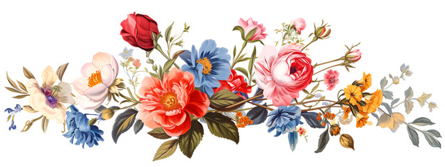 Fototapeta na wymiar Floral Arrangement in Vintage Style on White Background 