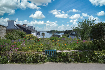 Brittany, Ile aux Moines island in the Morbihan gulf, typical house with a beautiful garden in spring
