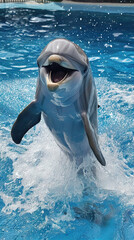 Obraz premium Dolphin Show at the Marine Park. Jumping out of the Water.