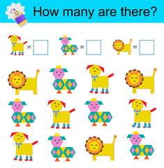 Math activity for kids. Developing numeracy skills. Cartoon animals.