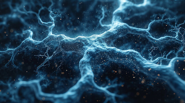 A high-resolution image of dendrites and axons branching out from nerve cells, creating an ethereal pattern reminiscent of delicate tree branches, highlighting the structural elega