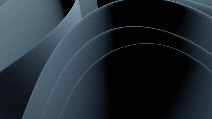 3D Rendering of abstract swirl wavy shape object. For luxurious stylized Black dark blue background or wallpaper	
