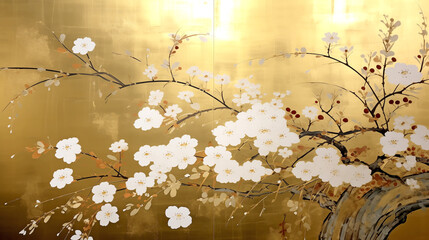 Cherry Blossoms on a Golden Background - Japanese Painting	