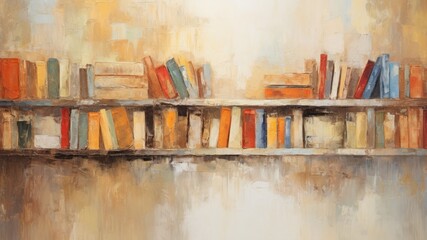 壁前の本棚の油絵_3
