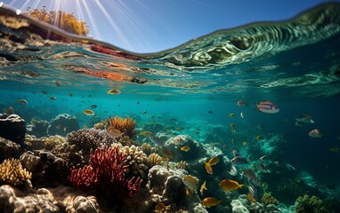 Underwater Panorama with Marine Life