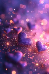Beautiful background with purple hearts lights