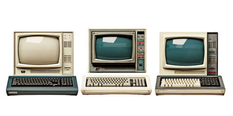 Collection of old computers, illustration, isolated or white background - obrazy, fototapety, plakaty