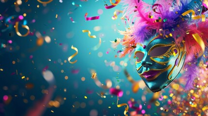 a carnival party mask with glitter in background - obrazy, fototapety, plakaty