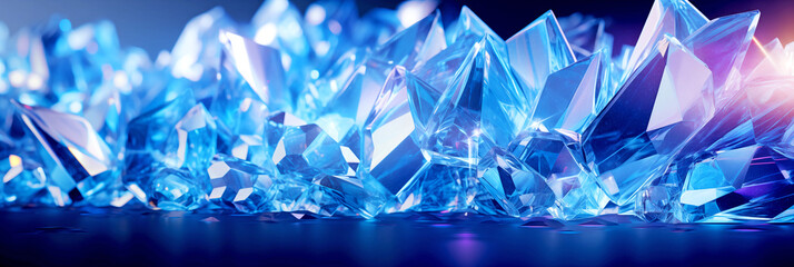 Texture of frozen blue crystals. Transparent crystals of frozen water. Template for your design.	