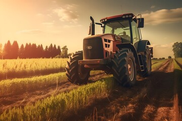 Agricultural tractor in the field