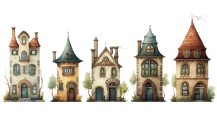 Collection of different houses, illustration, isolated or white background