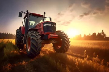 Zelfklevend Fotobehang Agricultural tractor in the field © Mahmud7