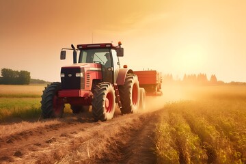 Obraz premium Tractor in the field, Agricultural machinery