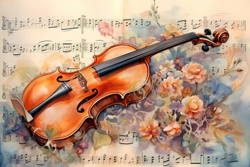 Fototapeta na wymiar violin and rose