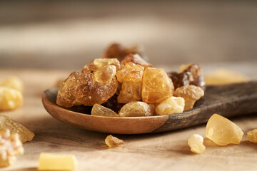 Frankincense or boswellia resin on a spoon