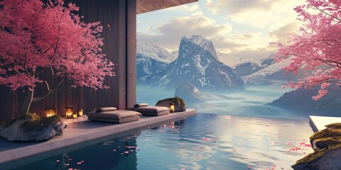 Visuals of serene landscapes or luxurious spa settings for relaxation and rejuvenation