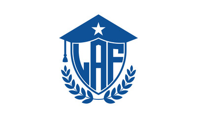 LAF three letter iconic academic logo design vector template. monogram, abstract, school, college, university, graduation cap symbol logo, shield, model, institute, educational, coaching canter, tech