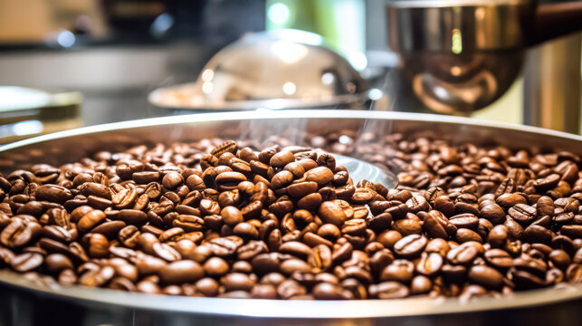 Experience the rich aroma and texture of coffee beans gracefully spread out on a surface. This simple yet enticing image captures the essence of coffee indulgence.