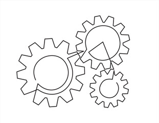 Gears Continuous One Line Drawing. Gears Contour Illustration for Business Concept. Modern Minimalist One Line Drawing. 