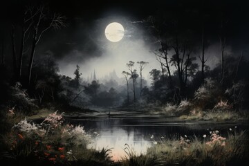 Serene Moonlit Meadows - Generative AI