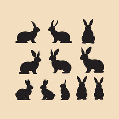 silhouette Bunny set Clipart on a hex color background