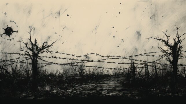 Halloween themed scary barbed wire with dark lights. 