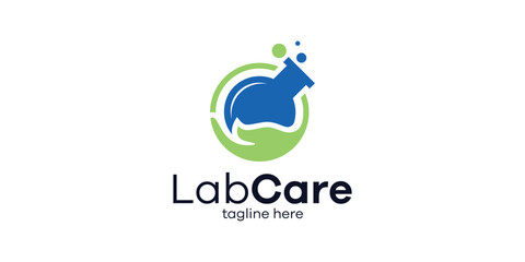 logo design combining the shape of a hand with a lab. logo design lab care.