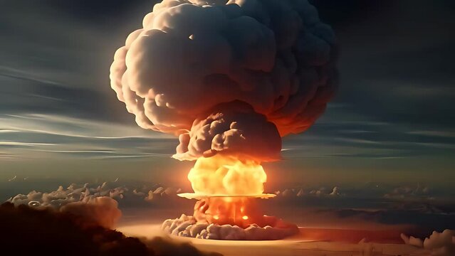 Huge nuclear bomb explosion with a mushroom cloud
