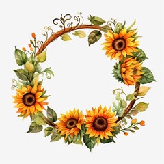 Beautiful sunflower wreath circle floral frame pictures