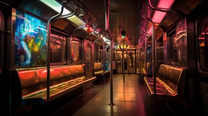 Beautiful subway station metro train neon lighting picture