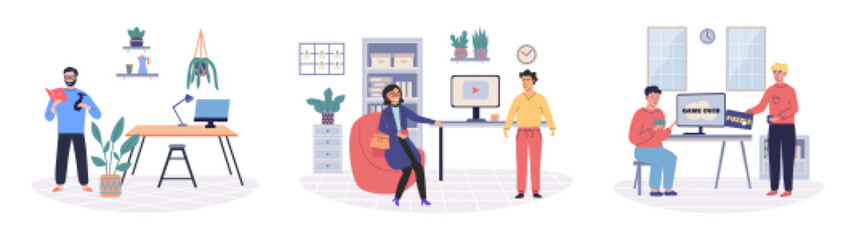 Colleagues vector illustration. Sharing regular reports and updates with colleagues ensures transparency and facilitates informed decision making Colleagues working in group setting can combine