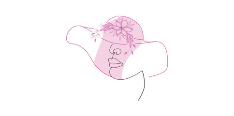 vector line art hat with women