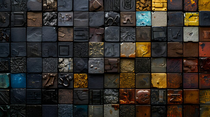 Abstract Mosaic of Weathered Tiles in Earthy Tones